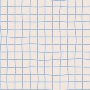 Whimsical pastel sky blue Grid Lines on a offwhite cement background