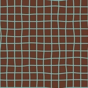 Whimsical medium seaglass Grid Lines on a dark brown background