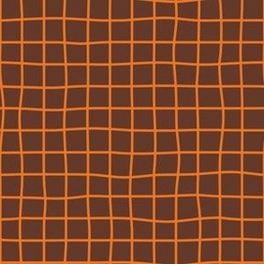 Whimsical soft orange Grid Lines on a dark chocolate brown background