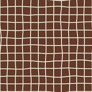 Whimsical deep cream Grid Lines on a dark chocolate brown background