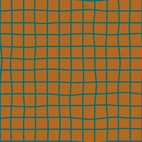 Whimsical deep teal Grid Lines on a brown background