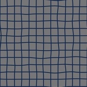 Whimsical navy blue Grid Lines on a medium gray background