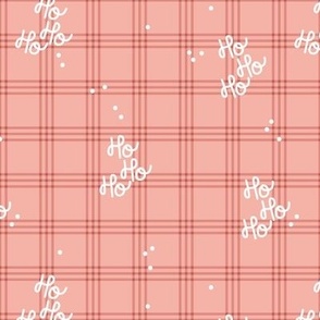 Hohoho merry Christmas - traditional plaid seasonal tartan seventies design with snow and santa text on blush pink