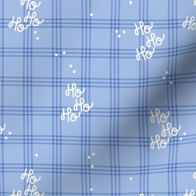 Hohoho merry Christmas - traditional plaid seasonal tartan seventies design with snow and santa text cornflower blue