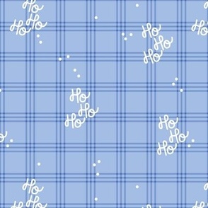 Hohoho merry Christmas - traditional plaid seasonal tartan seventies design with snow and santa text cornflower blue