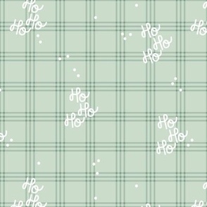 Hohoho merry Christmas - traditional plaid seasonal tartan seventies design with snow and santa text on green mint