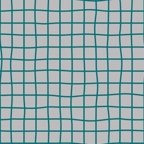 Whimsical deep teal Grid Lines on a light gray background