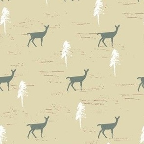 Small deer with pine trees