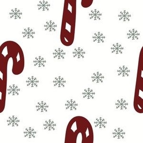 Cute candycanes and snowflakes in white and red