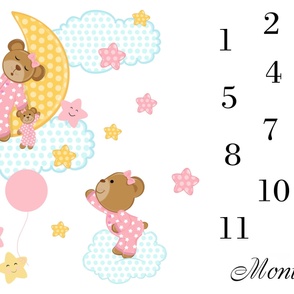 Pink Bear Moon Star Baby Girl  Milestone