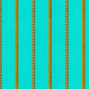 Couched olive stripes on turquoise linen small