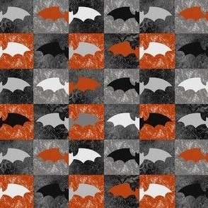 Small Scale Halloween Grunge Bats in Grey Black Orange Checkerboard