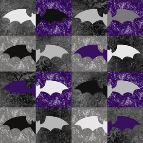 Large Scale Halloween Grunge Bats in Grey Black Purple Checkerboard