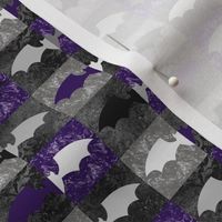 Small Scale Halloween Grunge Bats in Grey Black Purple Checkerboard