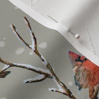 Red Cardinal Perched on a Snow Covered Tree Branch - Large Scale