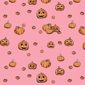 LARGE - Orange Pumpkins on pink