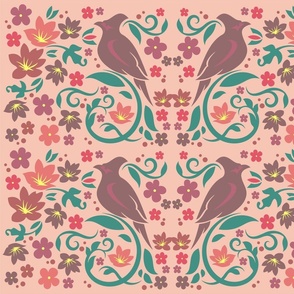 Birds n florals victorian style Faded Pink