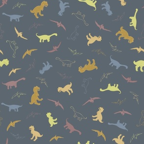 (Large) Dinosaur Obsession, Navy Background, Hand-Drawn