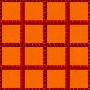 Basketweave Couched effect woven checks coordinate Orange line with red couching effect small