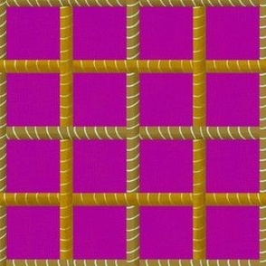 Basketweave  Couched effect woven checks coordinate Vibrant pink with olive checks small