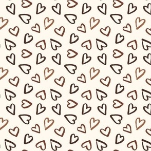 Neutral Valentines Day Brown earth tone hearts on ivory
