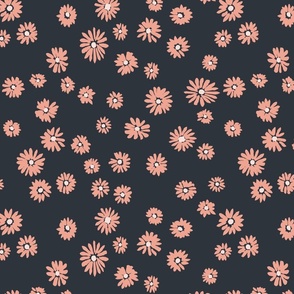 Daisy ditsy scatter - hand painted - deep navy, coral