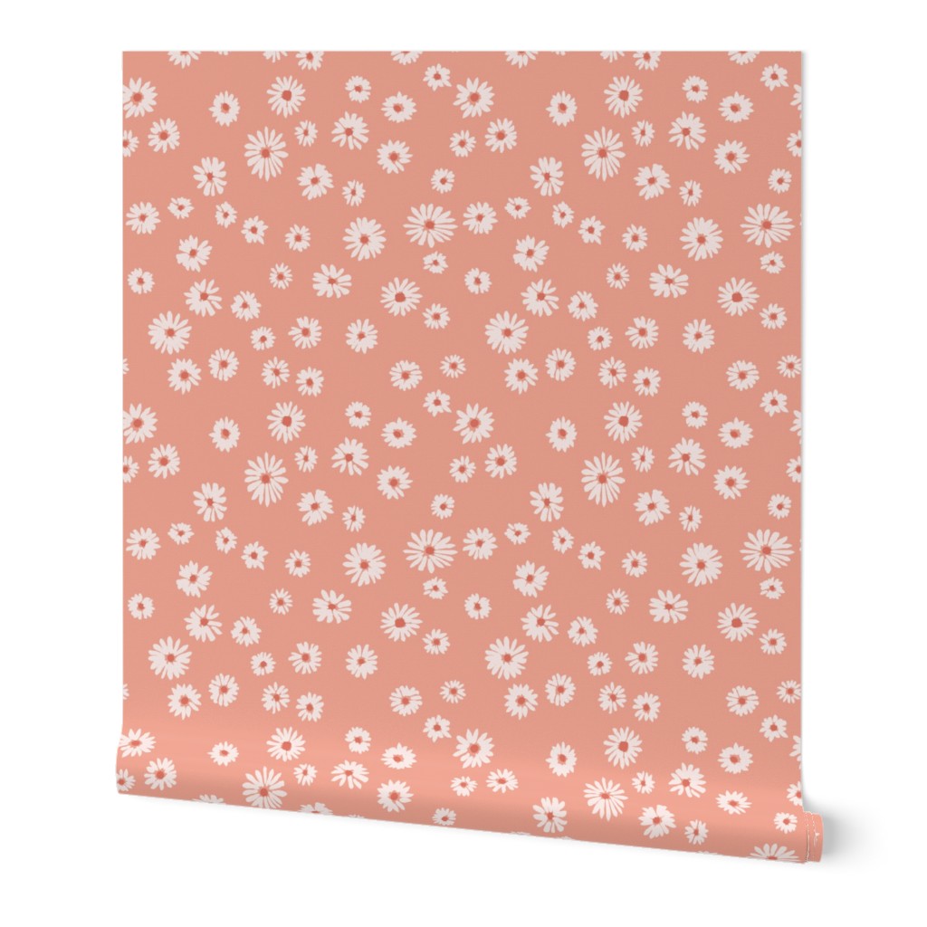 Daisy ditsy scatter - hand painted - pink - crib sheet, swaddle, baby, lovey