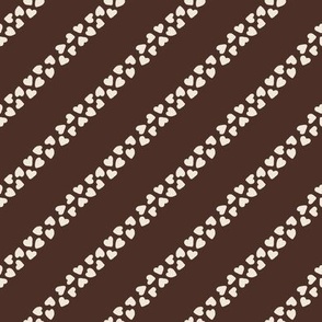 Neutral valentines day,  ivory diagonal hearts stripe, chocolate brown