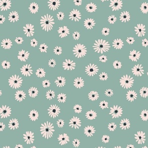 Spring daisy scatter - hand painted - pale teal green, large scale