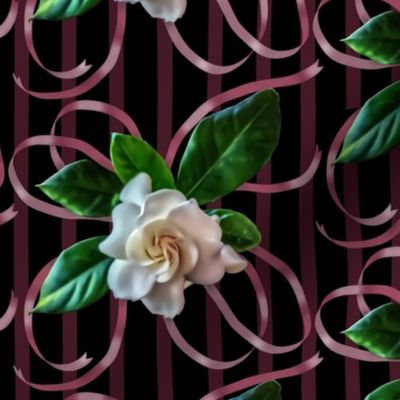 gardenia and ribbon wine on black stripe