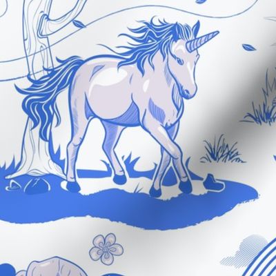 Magical Unicorn Toile Blue
