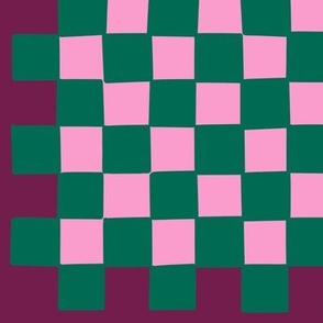 Imperfect Checkers Green, pink & magenta