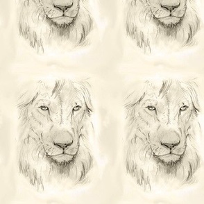 Custom Lion Portrait Gray on Cream with Highlights