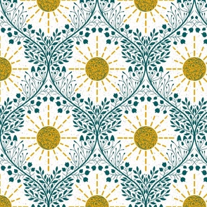 Sun and its life providing energy turquoise and yellow on white medium