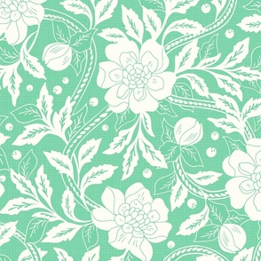 Victorian Florals Camellias Vintage Green X large Scale by Jac Slade