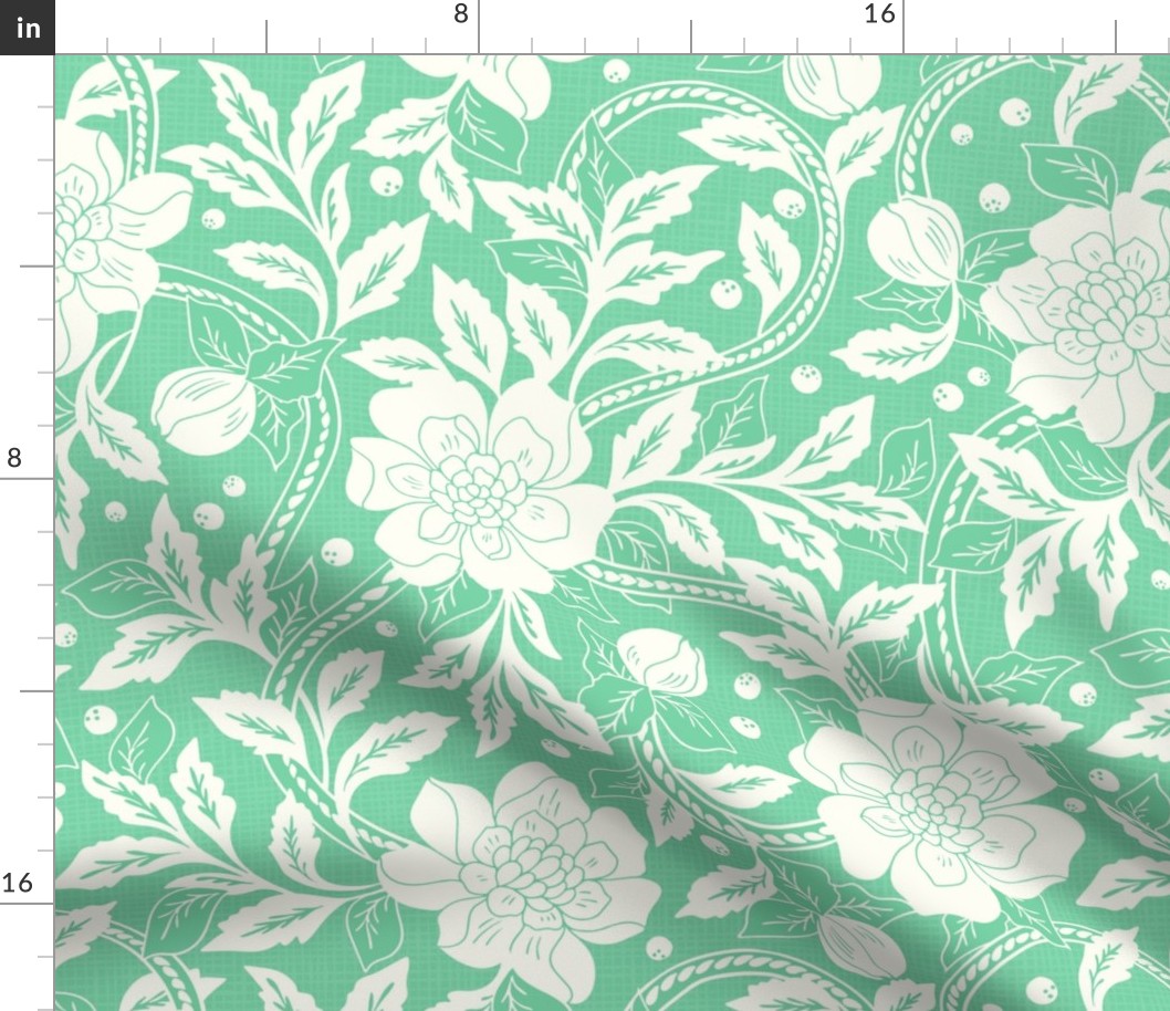 Victorian Florals Camellias Vintage Green by Jac Slade