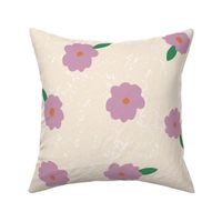 Japanese  pink peach flowers on textured eggshell cream  L
