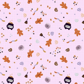 Halloween party fabric, halloween candy, cute halloween, pink, Large scale