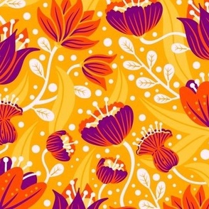 Bright Colorful Flowers on Yellow / Medium Scale