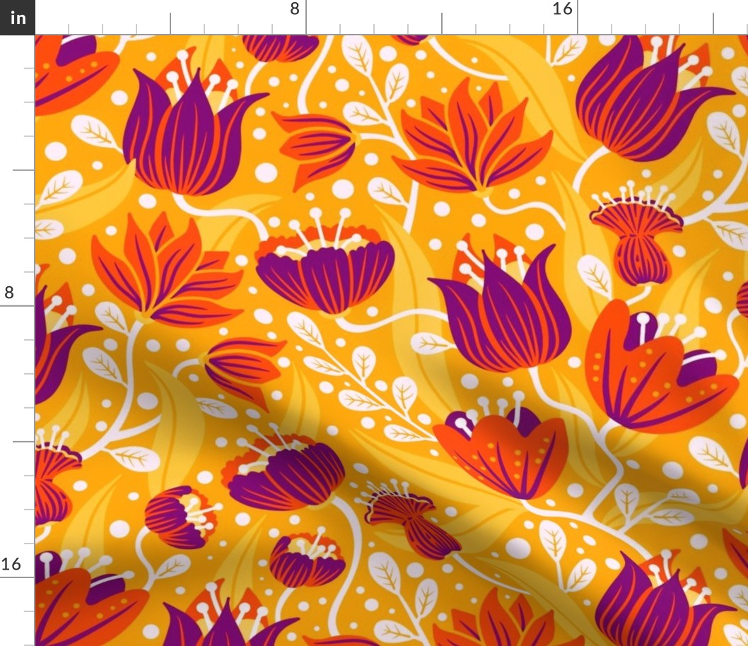 Bright Colorful Flowers on Yellow / Large Scale