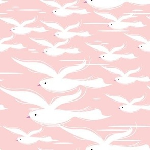 Simple White Flying Seagulls on Pink for Nursery 