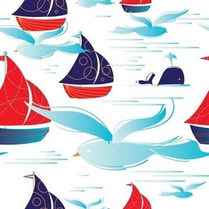Seagulls & Sailing Boats