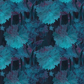 Illustrated Floral Batik - Dreamlike Dahlia - Dark and Moody 