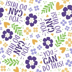 Large Scale You Can Do This Motivational Purple and Gold Fun Flowers on White