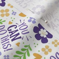 Medium Scale You Can Do This Motivational Purple and Gold Fun Flowers on White