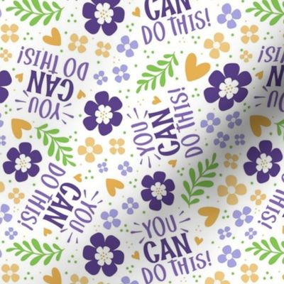 Medium Scale You Can Do This Motivational Purple and Gold Fun Flowers on White