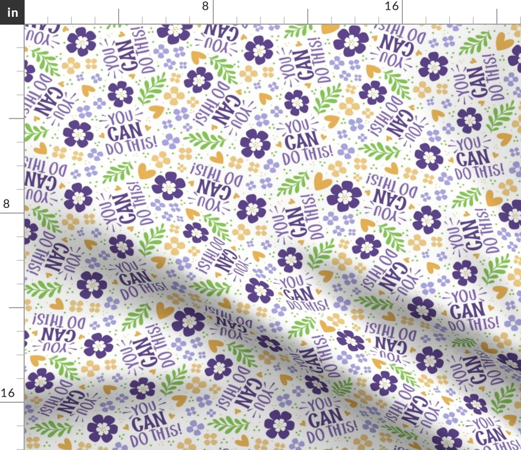 Medium Scale You Can Do This Motivational Purple and Gold Fun Flowers on White