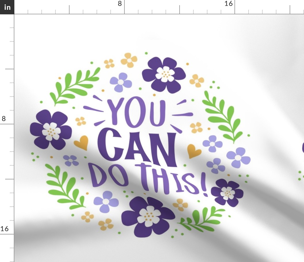 18x18 Panel You Can Do This Motivational Purple and Gold Fun Flowers on White for Throw Pillow or Cushion Cover