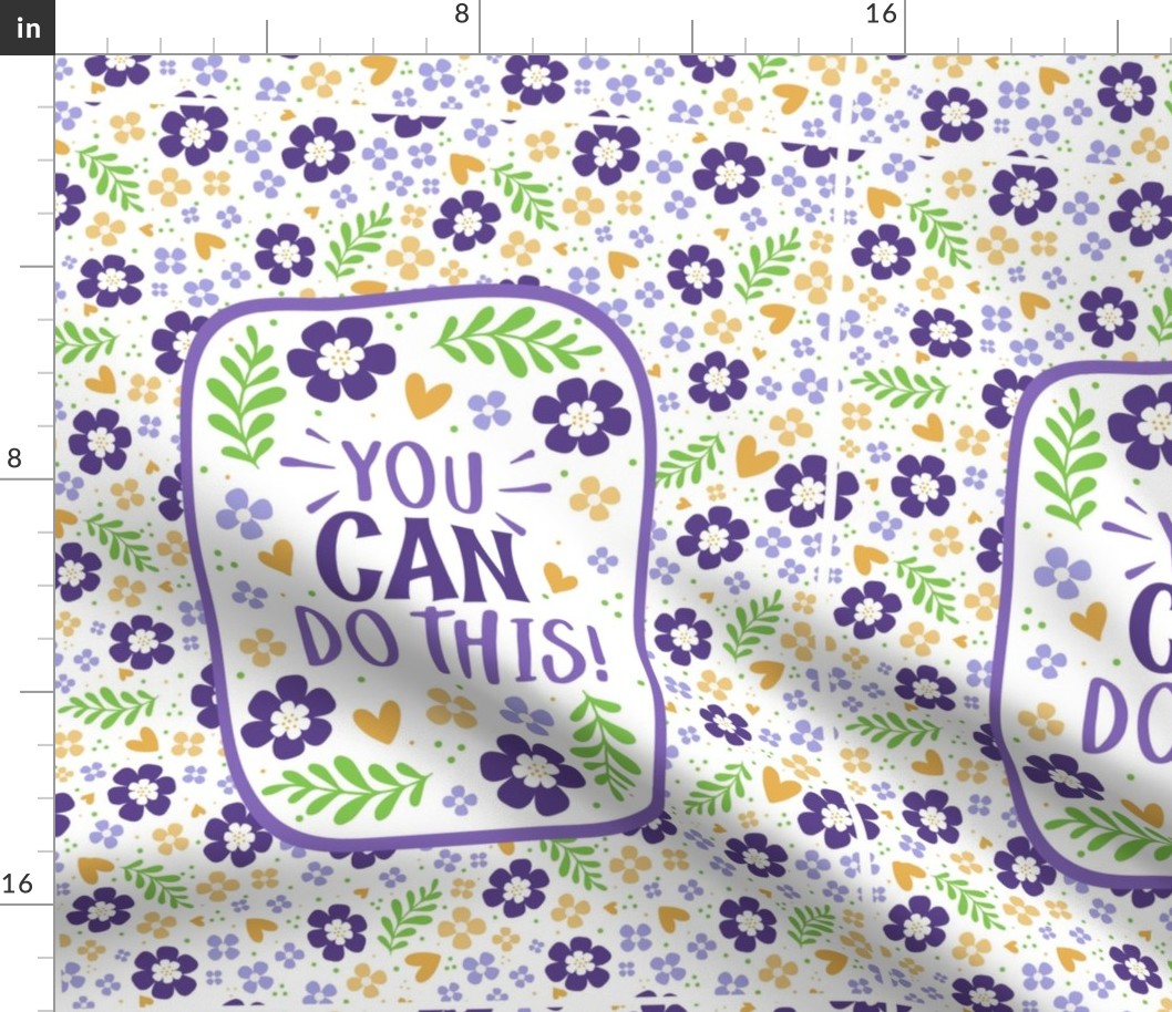 14x18 Panel You Can Do This Motivational Purple and Gold Fun Flowers on White for DIY Garden Flag Banner Kitchen Towel or Smaller Wall Hanging