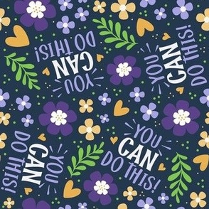 Medium Scale You Can Do This Motivational Purple and Gold Fun Flowers on Navy
